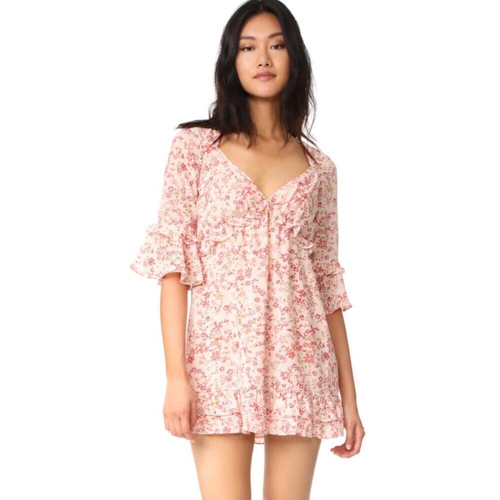 For Love & Lemons Churro Light Pink Floral Mini Dress